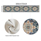 cheap Tablecloth-Bohemian Style Table Runner, Linen, Vintage Geometric Flower Print, Home Coffee Table, Dinner Table Decoration, Tablecloth