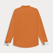 preiswerte Herren Elite Hemden-Herren Patchwork Hemd Leinenhemd Sommerhemd Langarm Basic Lässig Strand Straße Ferien Alltagskleidung Sommer Umschlagkragen Orange