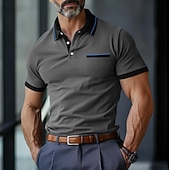 economico Polo classica da uomo-Per uomo POLO Camicia da golf Golf Informale Per eventi Collo a polo a costine Classico Manica corta Di tendenza Essenziale Color Block Collage Tasche Estate Standard Viola Grigio POLO