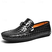 cheap Men&#039;s Slip-ons &amp; Loafers-Men&#039;s Woven Leather Loafers - Stylish Buckle Slip-On Dress Shoes for Formal and Casual Occasions