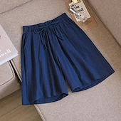 billige Bermuda-shorts-Dame Shorts Bomull og lin Sidelommer عادي Kort Hvit Sommer