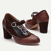 billige 1920-tallet &amp; Gatsby-epoken-Kvinne Vintage Gatsby Brune Mary Jane Hæler-Retro Chunky Hæl Pumper Kontor og Hverdagsbruk