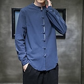 economico Casual da lavoro-Per uomo Camicia Camicia di lino Camicia con colletto cinese Camicia con colletto alla coreana Camicia casual Camicia con Bottoni Semplice Vacanza Camicia hawaiana Nero Bianco Verde chiaro Rosa