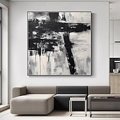 preiswerte Abstrakte Gemälde-handgemachtes Ölgemälde Acryl Leinwand Wandkunst Dekoration minimal schwarz und weiß abstrakte Textur für Wohndekor gerollt rahmenloses ungedehntes Gemälde