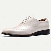 cheap Classic Dress Shoes-Stylish Men&#039;s White Dress Derby Shoes with Brogue Detailing - Ideal for Formal and Business Wear