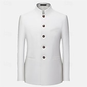 voordelige Heren Klassieke Blazers-Voor heren Blazer liiketoiminta Cocktailparty Bruiloft Modieus Casual Lente &amp; Herfst Polyester Effen nappi Zak Comfortabel Enkele rij knopen Blazer Zwart Wit Geel Rood