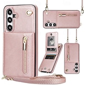 cheap Samsung Cases-Phone Case For Samsung Galaxy S24 S23 S22 S21 S20 Ultra Plus FE S25 Ultra Back Cover Wallet Case Zipper with Lanyard Kickstand Retro TPU PU Leather