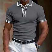 preiswerte Klassisches Poloshirt für Herren-Herren Baumwoll-Poloshirt Golfshirt Arbeit Geschäft Gerippter Polokragen Klassisch Kurzarm Basic Modern Einfarbig Patchwork Knöpfe Frühling &amp; Sommer Normale Passform Dunkelgrau Schwarz Burgunderrot