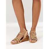 preiswerte Urlaubsandalen-Damen-Keilsandalen im Boho-Stil mit geflochtenen Keilabsätzen und Perlenverzierungen – stilvolle und bequeme offene Schuhe für Sommer, Strand und Freizeit