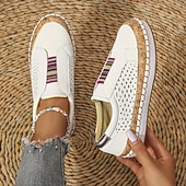 economico Slip-ons e mocassini da donna-scarpe casual slip-on bianche da donna – sneakers traspiranti in similpelle con finiture in sughero e fascia elastica per camminare, viaggiare e indossare ogni giorno