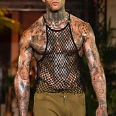 preiswerte Fitness Tank-Tops-Herren Tank Top Weste Unterhemd Ärmelloses Shirt Ärmellos Rundhalsausschnitt Sommer Einfach Mode Designer Basic Netz Urlaub Straße Ausgehen Schwarz Top T-Shirt für Herren