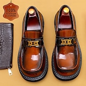 abordables Mocassins en cuir de qualité supérieure-Mocassins en cuir de vachette de qualité supérieure pour hommes avec détail de chaîne en or – chaussures habillées marron élégantes à enfiler pour une tenue formelle et professionnelle