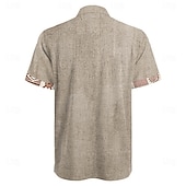voordelige Etnisch patroon-Voor heren Etnisch Overhemd Overhemd met knopen Korte mouw Casual Tribal Vakantie Dagelijks Zomer Lente opa kraag Band Kraag Knop Afdrukken Groen Khaki Abrikoos Beige