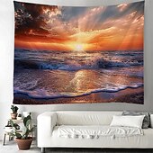 お買い得  オーシャンビーチのタペストリー-壁のタペストリーアートの装飾毛布カーテンピクニックテーブルクロスぶら下げ家の寝室のリビングルーム寮の装飾風景ビーチ海海波日の出日没バラ色の雲