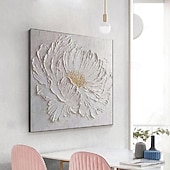 billiga Blom- och växtmålningar-3d stor handmålad vit blomma oljemålning på duk handgjord akrylmålning handgjord tung texturerad målning abstrakt landskap oljemålning väggkonst blommig väggdekor målning