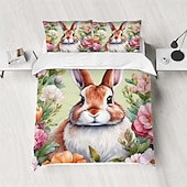 economico Set copripiumino-Coniglietto di peluche dipinto a mano ad acquerello set da 3 pezzi di copripiumini per camere d&#039;albergo camere per gli ospiti alloggi di lusso set biancheria da letto comfort 1 copripiumino 2 federe