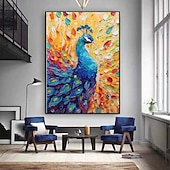 preiswerte Abstrakte Gemälde-Pfauengemälde, Vogelkunst, Ölgemälde, handgefertigt, farbenfrohes Pfauen-Impasto-Kunstwerk, helles Ölgemälde, Wandkunst, Palettenmesser, heller Vogel, 3D-Strukturkunst, Gemälde für Schlafzimmer,