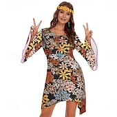 abordables Robes-Rétro Vintage Années 1970 Déguisement Années 70 Femme Manche cloche Hippie Fleur / Floral Col en U Déguisement Femmes Halloween Carnaval Mascarade Soirée Tenue quotidienne Défilé de la Fierté Adulte