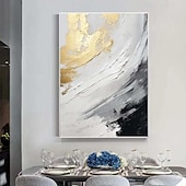 baratos Pinturas Abstratas-pintura a óleo com textura de ouro preto e branco arte de parede feita à mão pintura abstrata de ouro em tela pintura abstrata minimalista pintada à mão decoração de parede pintura de arte de parede