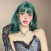 economico Parrucche trendy sintetiche-Parrucche sintetiche Uniformi Costumi di carriera Da principessa Liscio Kinky liscia Parte di mezzo Taglio scalato A macchina Parrucca 14 pollici Nero / Verde scuro Capelli sintetici Per donna