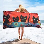 お買い得  ビーチタオルセット-ビーチタオル ブラックキャット 100% マイクロファイバー 特大ビーチタオル、35&quot;x70&quot;、ティーンズ大人用大型スイムタオル、速乾性、吸水性、ソフト、旅行、お風呂、プールなど多用途