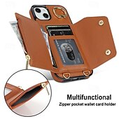 economico Cover per iPhone-telefono Custodia Per iPhone 16 15 14 Pro Max Plus iPhone 13 12 11 Pro Max Mini Custodia Portafoglio Cerniera con Cordino Con Cinturino da Polso Retrò TPU Pelle PU