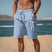 cheap Holiday-Men&#039;s Graphic Prints Cross Linen Shorts Summer Shorts Beach Shorts Mid Waist Streetwear Designer Casual Daily Holiday Drawstring Elastic Waist Print Designer Clothing Apparel