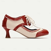 olcso 1950-es évek-vintage oxford fűzős női brogue-sarkú – kéttónusú retro stílusú cipő elegáns virágos talpbetéttel és cicasarokkal formális és hétköznapi alkalmakra