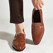 Χαμηλού Κόστους Ημιεπίσημο-ανδρικά μαύρα loafers από ψεύτικο δέρμα – slip-on dress παπούτσια με μεταλλική προφορά για επαγγελματικούς, γραφείο και επίσημες περιστάσεις