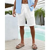 economico Vacanza-Per uomo Pantaloncini Pantaloncini di lino Pantaloncini estivi Pantaloncini da spiaggia Abbottonare Tasche Liscio Comfort Traspirante Breve Da mare Per eventi Spiaggia Hawaiano Boho Nero Bianco