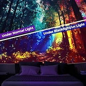 cheap Blacklight Tapestries-Blacklight Tapestry UV Reactive Glow in the Dark Glow Party Neon Light Tower Nature Psychedelic Trippy Misty Hanging Tapestry Wall Art Mural for Living Room Bedroom