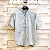 economico camicia da uomo con bottoni-Per uomo Camicia Camicia con colletto cinese Camicia con colletto alla coreana Camicia Estiva Camicia casual Camicia con Bottoni Nero Bianco Rosso Grigio Manica Corta Semplice Collo alla coreana