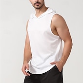 baratos Tops-Homens Camiseta Colete de Trilha Sem Manga Com Capuz Malha Íntima Camisa sem mangas Colete superior Ao ar livre Secagem Rápida Macio Redutor de Suor Verão Poliéster Preto Branco Azul Marinho