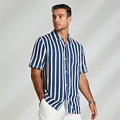 preiswerte Herren Elite Hemden-Herren Hemd Sommerhemd Freizeithemd Knopfhemd Blau Leicht Blau Kurzarm Streifen Revers Urlaub Alltagskleidung Bekleidung Kunstseide Mode Hawaiianisch Lässig Strand
