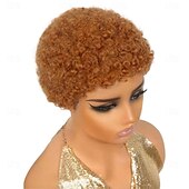 abordables Perruques sans bonnet-Afro bouclés courts coupe de lutin perruques de cheveux humains ombré #30 couleur pleine machine faite perruque remy cheveux perruques abordables pour un usage quotidien