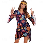 abordables Robes-Rétro Vintage Années 1970 Déguisement Années 70 Femme Manche cloche Hippie Fleur / Floral Col en U Déguisement Femmes Halloween Carnaval Mascarade Soirée Tenue quotidienne Défilé de la Fierté Adulte