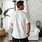 billige Vaffelstrikket T-skjorte-Herre Vaffel Henley-skjorte T-skjorte Kortermet V-hals Sommer Helfarge Mote Designer Bekvem Knapper utendørs Avslappet Daglig Hvit Kakifarget Topp T-skjorte for menn