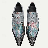 cheap Elemental Dress Shoes-Men's Floral Embroidered Buckle Monk Strap Dress Shoes with Metal Toe Cap - Premium Cowhide Leather, Ideal for Formal Events