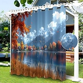 baratos Cortinas à prova d'água-privacidade de cortina externa à prova d'água, cortinas deslizantes para pátio, cortinas de pérgula com ilhós e paisagem florestal para gazebo, varanda, varanda, festa, 1 painel