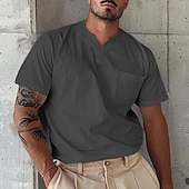 voordelige basis t-shirts-Voor heren T-shirt Korte mouw V-hals Zomer Effen Modieus Ontwerper Basic Knop Voorvak Vakantie Uitgaan Casual / Dagelijks Licht Blauw Legergroen Marine Top T-shirt voor mannen