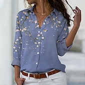 economico Top Floreali-Camicia da donna floreale stampa bottoni verde viola blu maniche lunghe casual vacanza elegante moda colletto primavera estate