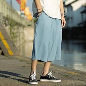 baratos Retrô-Homens Calças de linho Calças Capri Calça verão Calças de praia Bolsos Com Cordão Cintura elástica Tecido Conforto Respirável Comprimento da panturrilha Férias Diário Feriado Havaiana Boho Preto