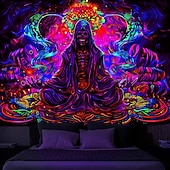 levne Tapiserie Blacklight-blacklight gobelín uv reaktivní záře ve tmě záře party neonový kouzelník zen yinyang psychedelický trippy mlhavý závěsný gobelín nástěnná malba pro život