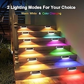 cheap Ground Lights-Solar Outdoor Deck Lights, Upgraded RGB Solar Fence Lights with Color Changing &amp; Warm White Mode, Waterproof LED Solar Powered Lights for Yard, Wall, Stairs, Pool and Step Decor