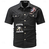 abordables chemises western pour hommes-Homme Drapeau Drapeau Américain Imprimé Lettre Chemise de travail Chemise Western Chemise Cargo Manche Courte Style Western Tactique Mode Décontractée Sortir Été Col Rabattu Boutons Imprimé Noir Vert