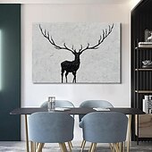 お買い得  動物画-手作りの油絵キャンバス壁アート装飾白黒シンプルな抽象的なテクスチャ動物シカ家の装飾のためのロールフレームなし未延伸絵画