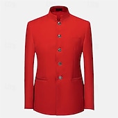voordelige Heren Klassieke Blazers-Voor heren Blazer liiketoiminta Cocktailparty Bruiloft Modieus Casual Lente &amp; Herfst Polyester Effen nappi Zak Comfortabel Enkele rij knopen Blazer Zwart Wit Geel Rood
