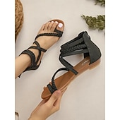 halpa Naiset-Naisten boho-rannekkeiset litteät sandaalit, joissa on punottu muotoilu – mukavat ja tyylikkäät avokärkiset kengät kesä-, ranta- ja vapaa-aikaan