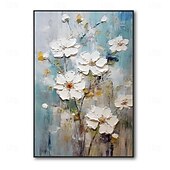 preiswerte Blumen-/Botanische Gemälde-handgemachtes Ölgemälde auf Leinwand, Wandkunst, Dekoration, dickes Öl, weiße abstrakte Blumen für die Inneneinrichtung, gerolltes, rahmenloses, ungedehntes Gemälde