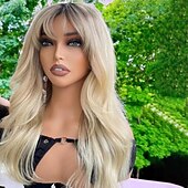 billiga Perukfronter av äkta hår, med nät-Remy-hår 4x13 Stängning Peruk Med lugg Vietnamesiskt hår Vågigt Blond Flerfärgad Peruk 130% 150% Hårtäthet Ombre-hår Naturlig hårlinje 100% Jungfru limfria Till Dam Lång Äkta peruker med hätta